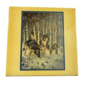Leanin Tree Acrylic Tile Wall Hanging Larry Fanning September Snow Wolves